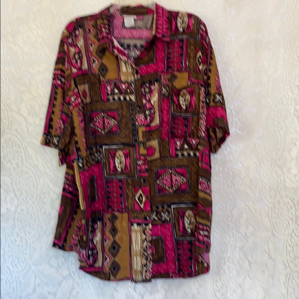 Plus Preferred Tropical Island Geometric Print Top